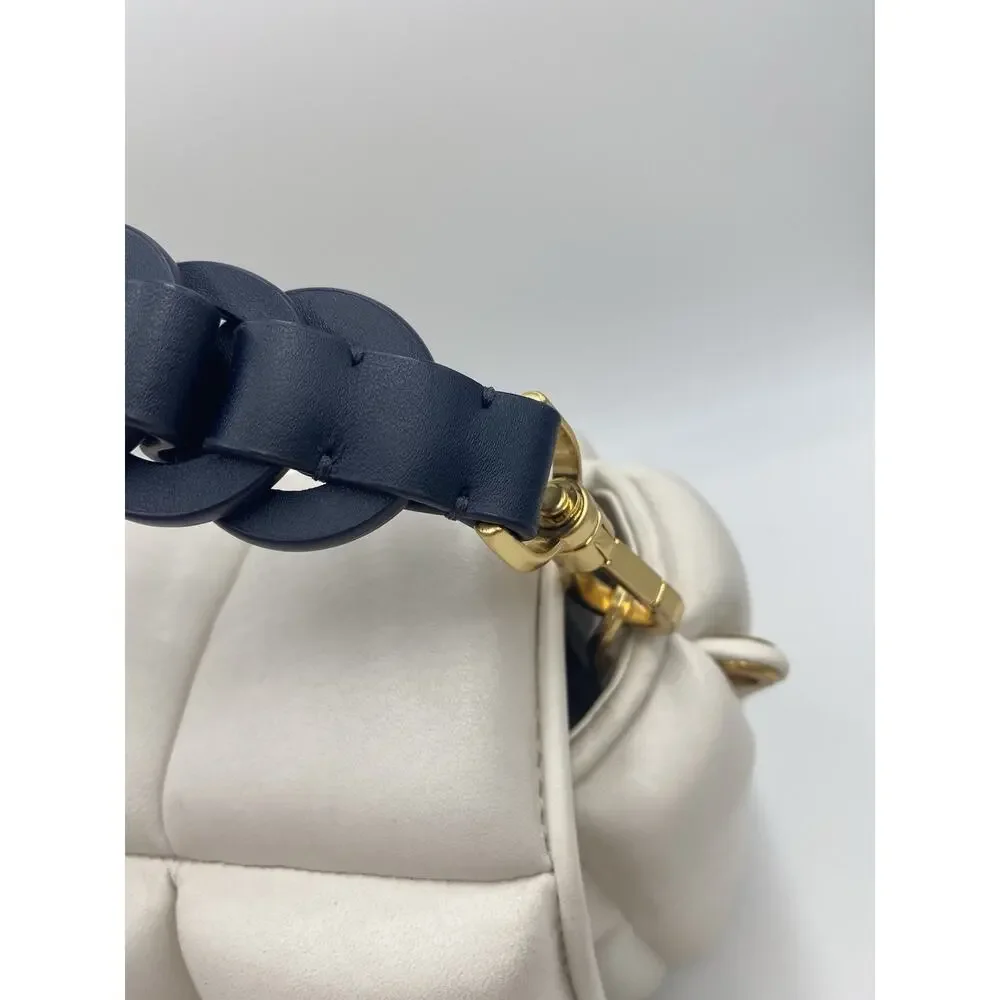 Kate Spade Boxxy Crossbody Bag East West Ivory Navy Blue Woven Puffy Leather